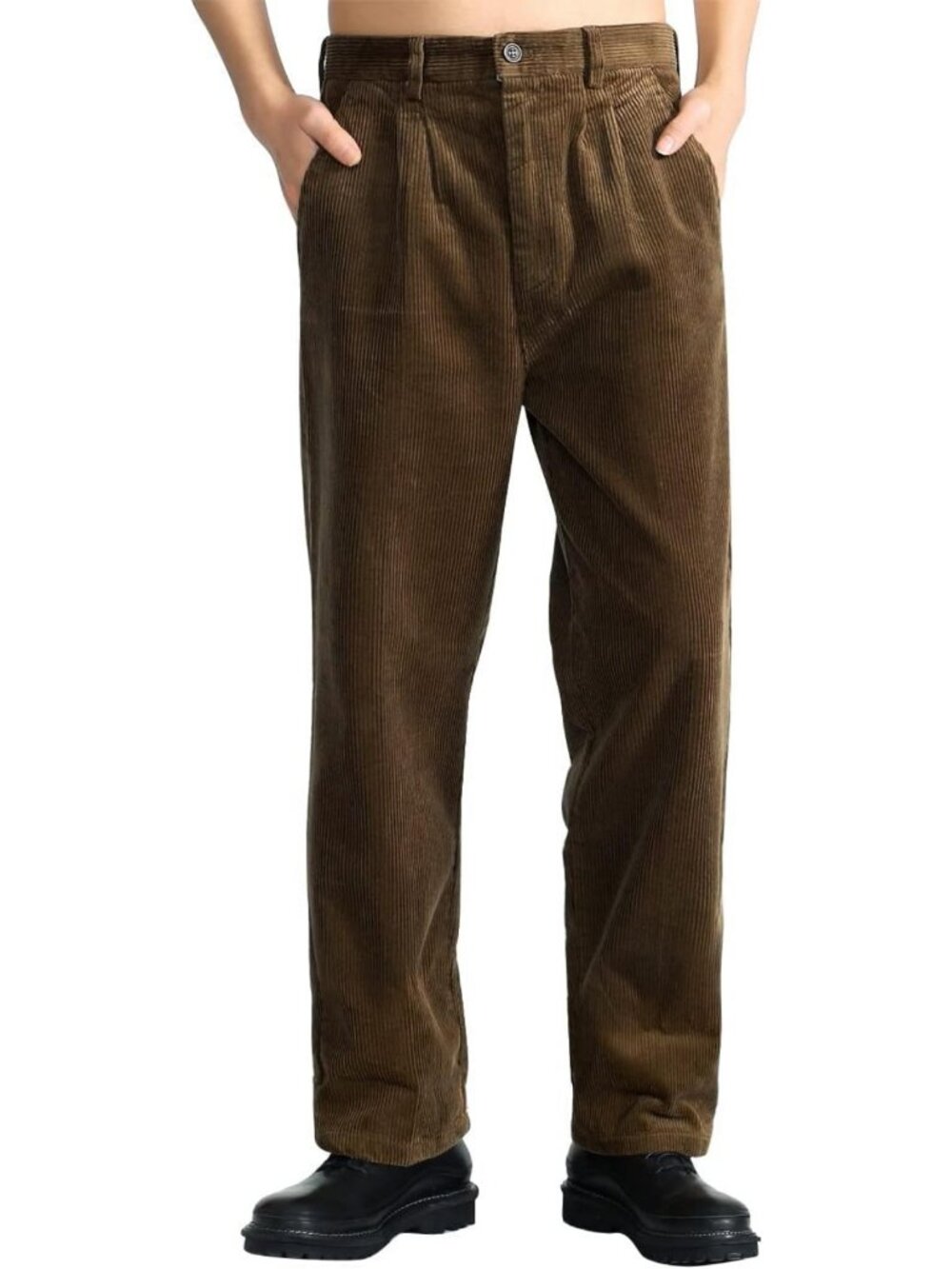 Casual Straight Leg Corduroy Dress Pants for Men - Pleated, Versatile Style